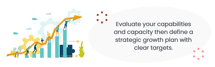 Evaluate capabilities and capacity then define a strategic growth plan with clear targets.