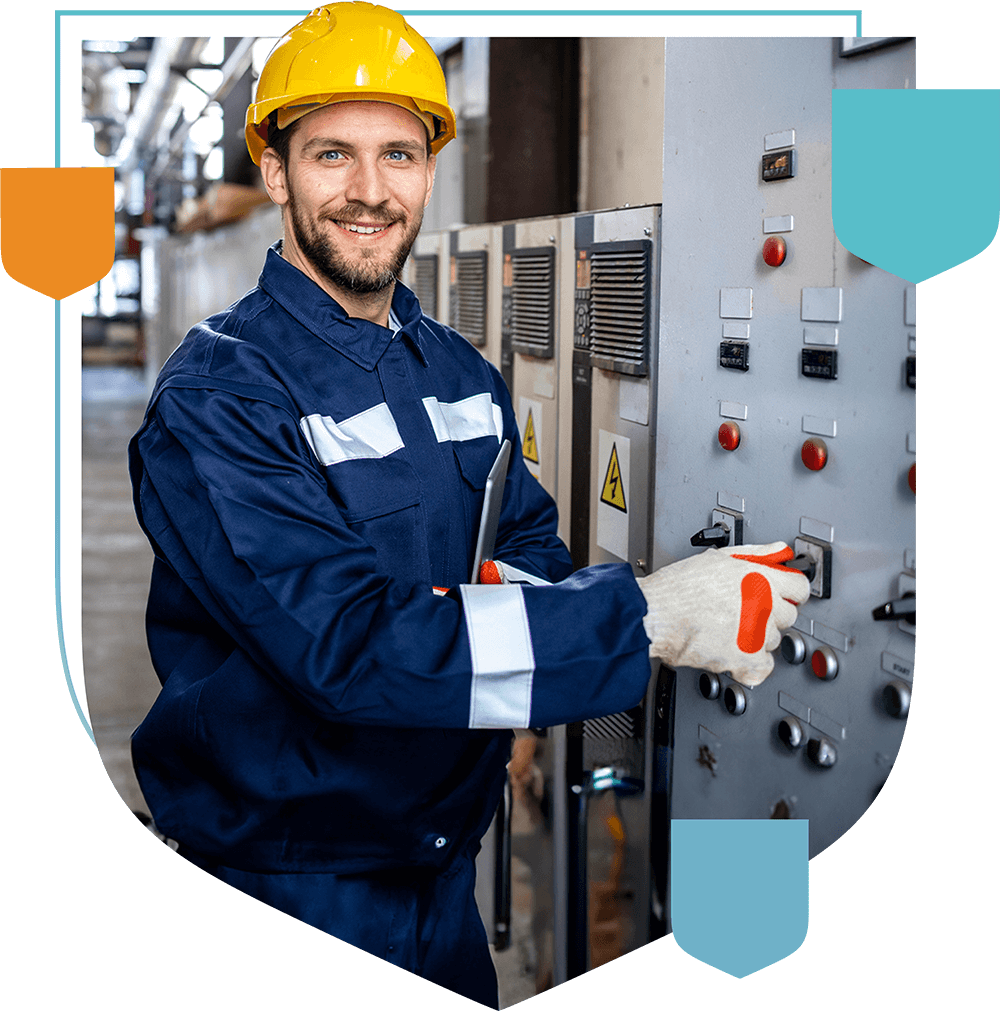 utilities professional at job site wearing hardhat