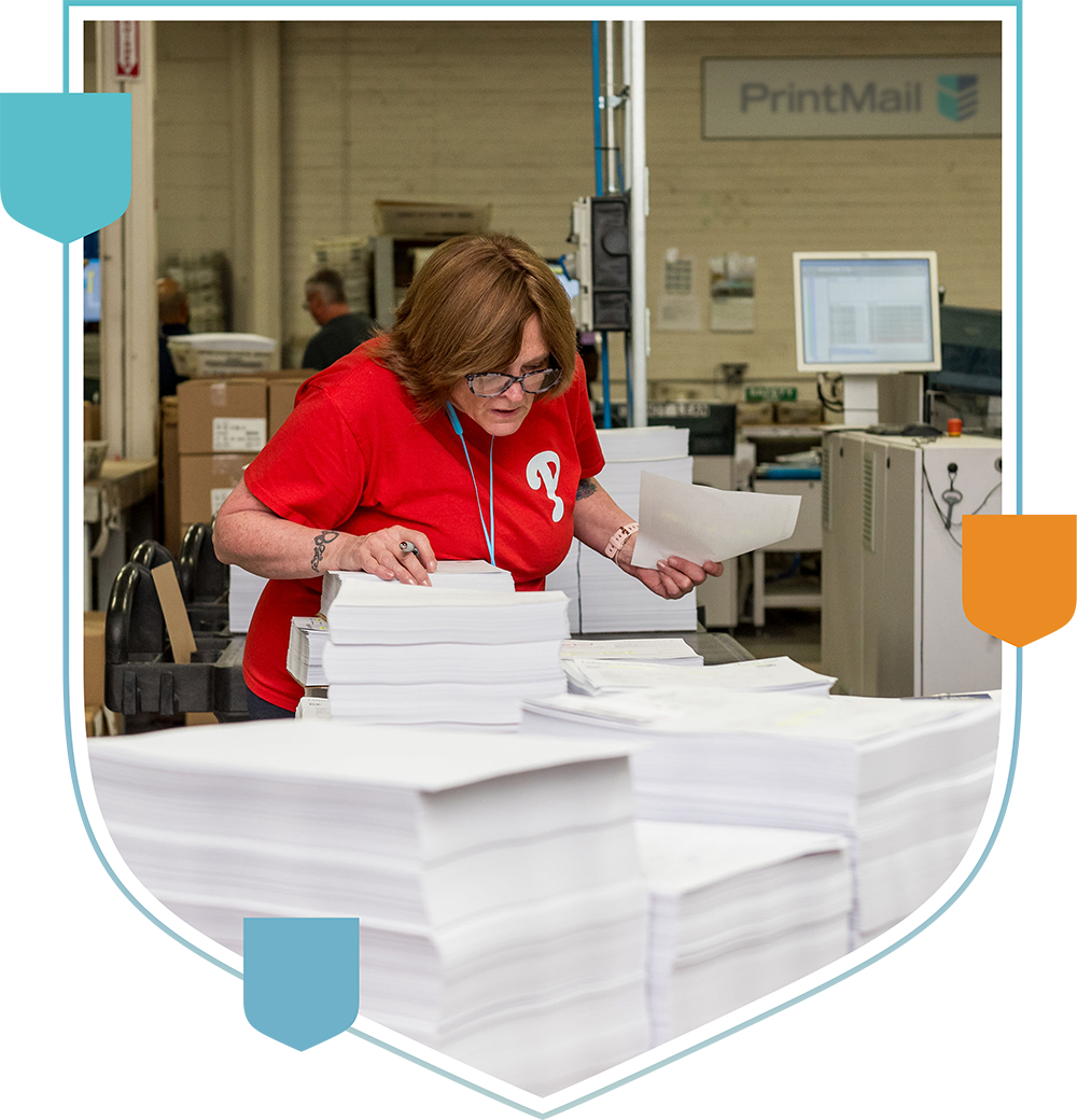 woman working with printed documents