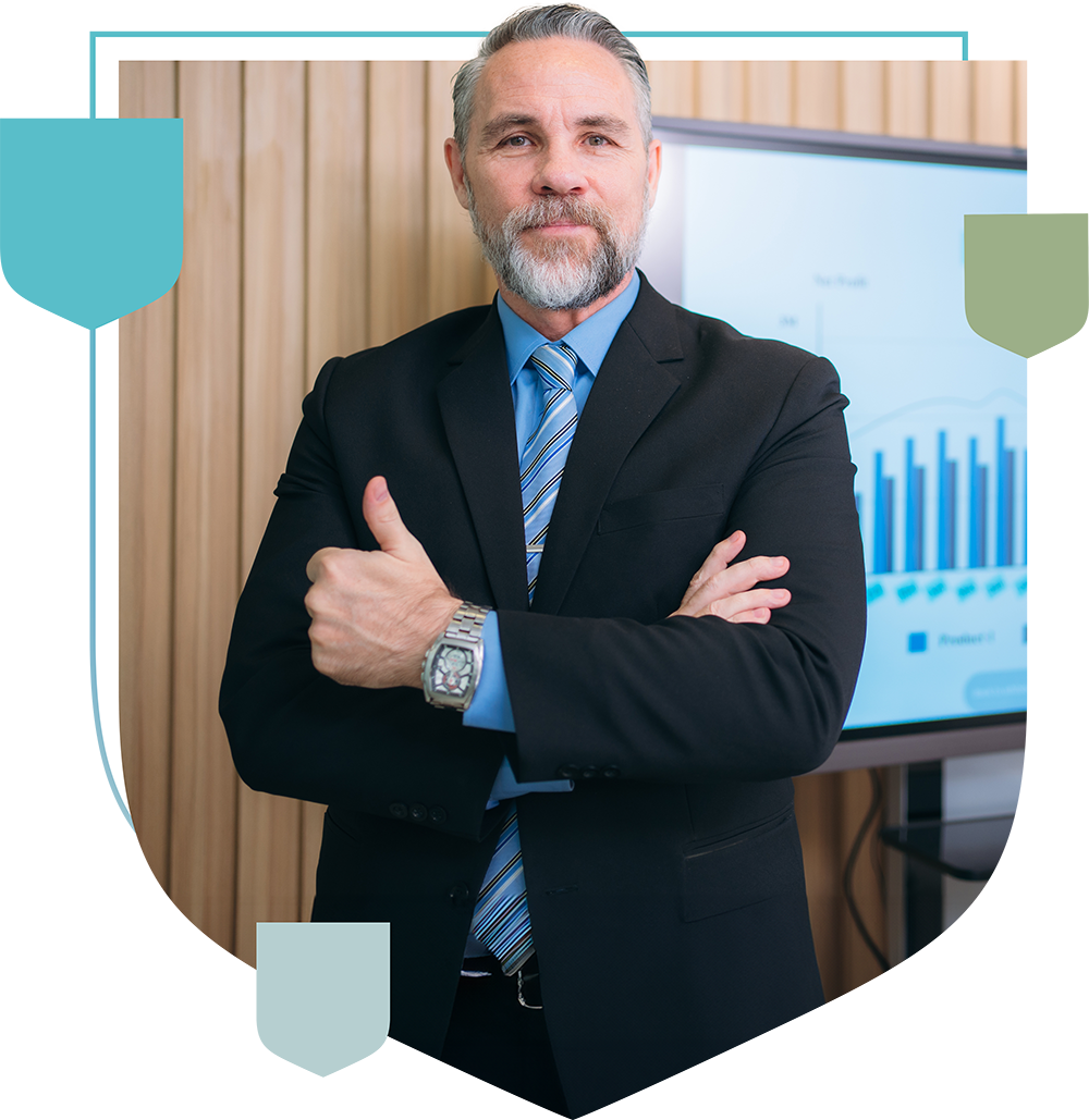 man standing in front of tv presentation