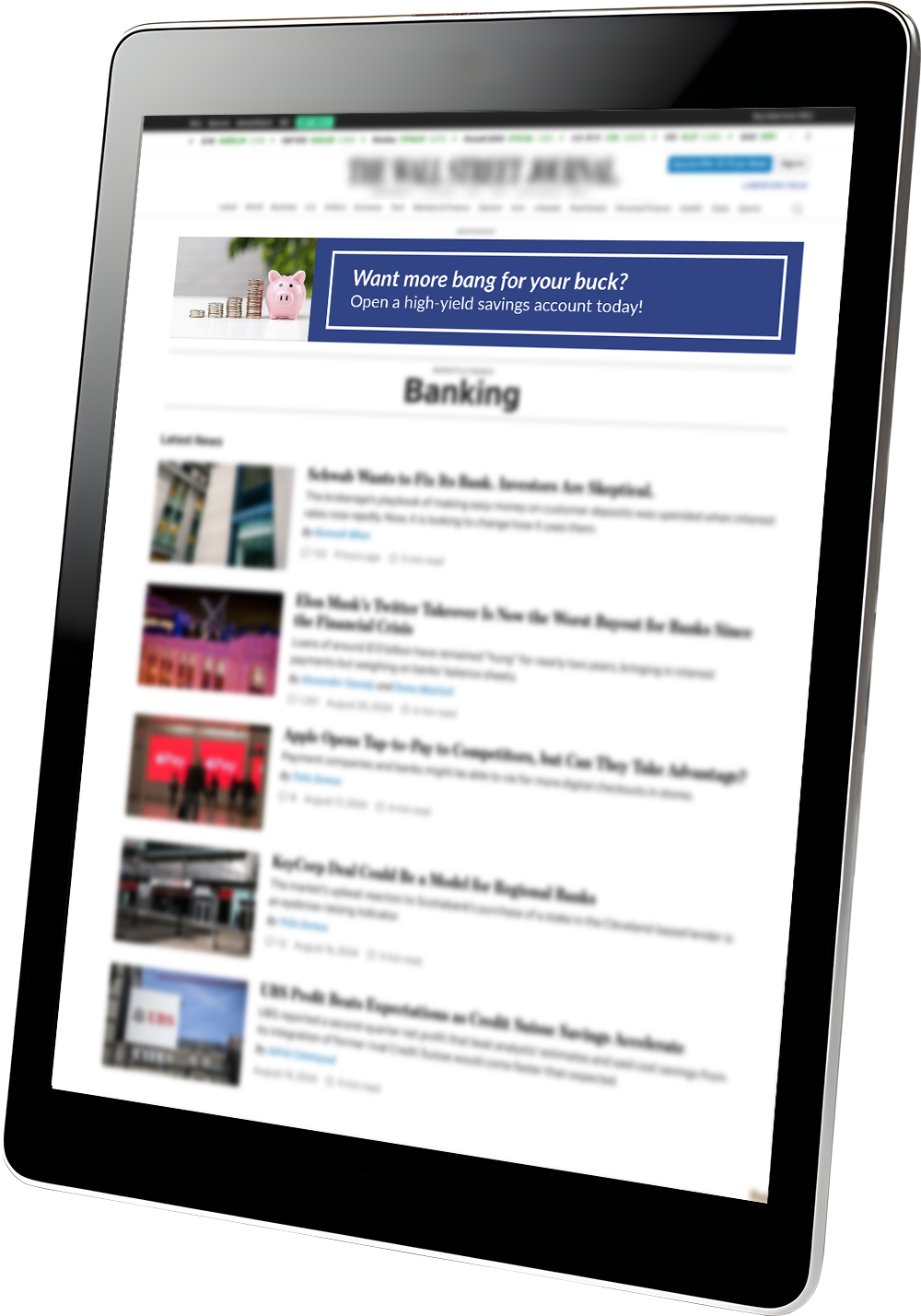 ipad with a banking website